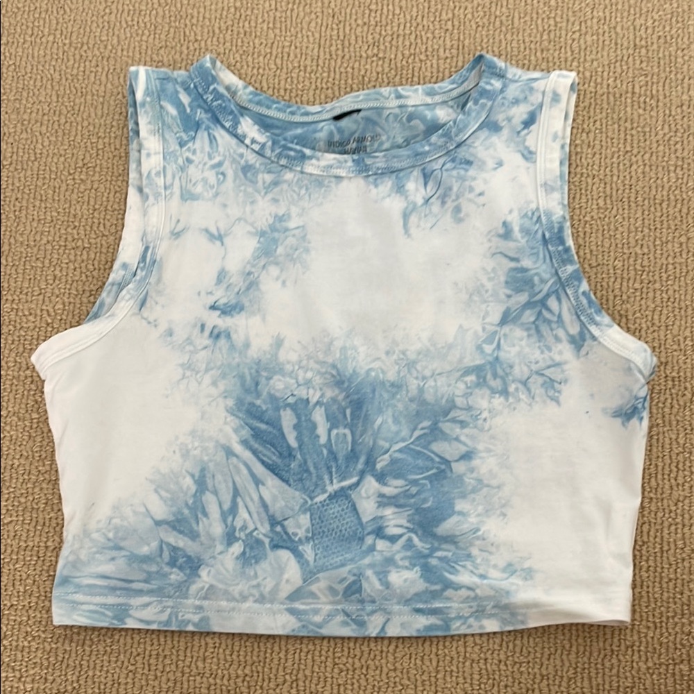 Blue Tie-Dye Cropped Tank Top